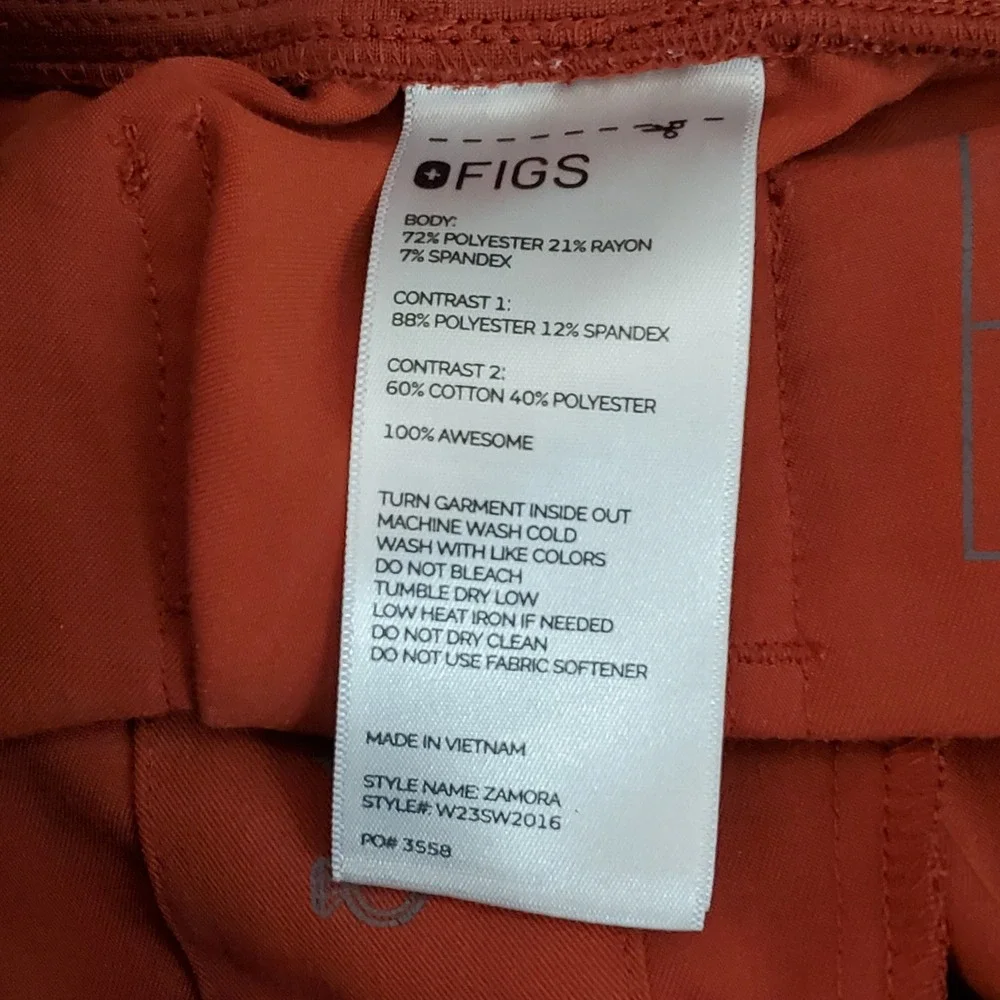 FIGS Women Scrub Pants XS Rust Jogger Zamora Zipper PO#35589 27